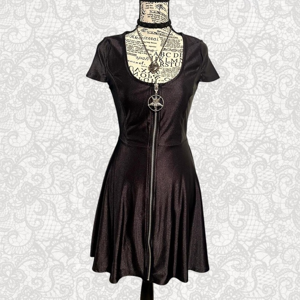 Killstar Black Gothic Disco Diva Zip-Up Skater Dress